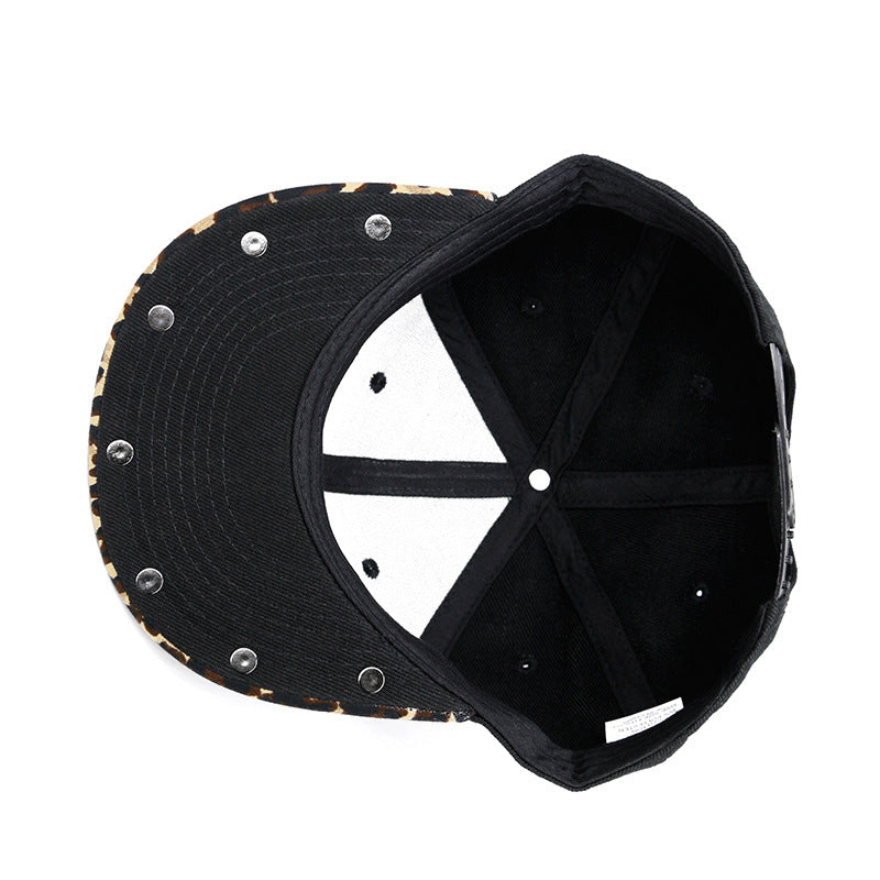 Hip-hop Leopard Print Zipper Leather Flat Brim Hat