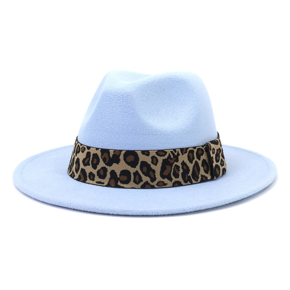 British Style Wool Leopard Print Wide-brimmed Hat