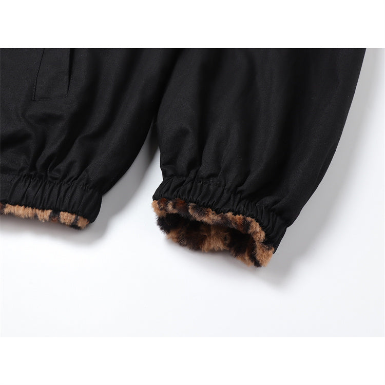 Loose Versatile And Warm Double-sided Leopard Print Tooling Jacket