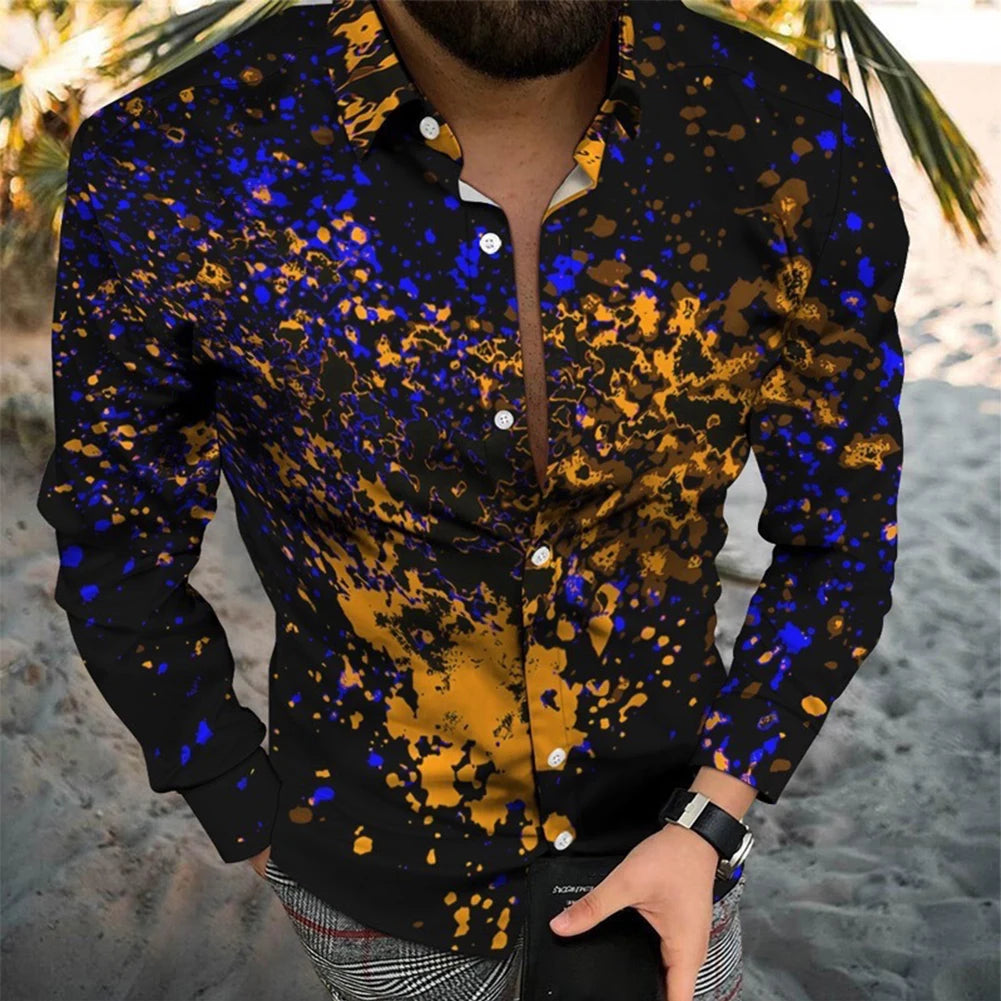 Leopard Print Button Down Muscle Fitness Baroque Long Sleeve Shirts