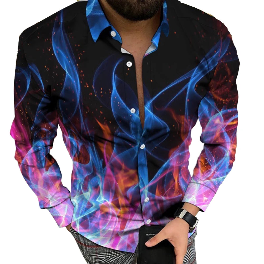 Leopard Print Button Down Muscle Fitness Baroque Long Sleeve Shirts