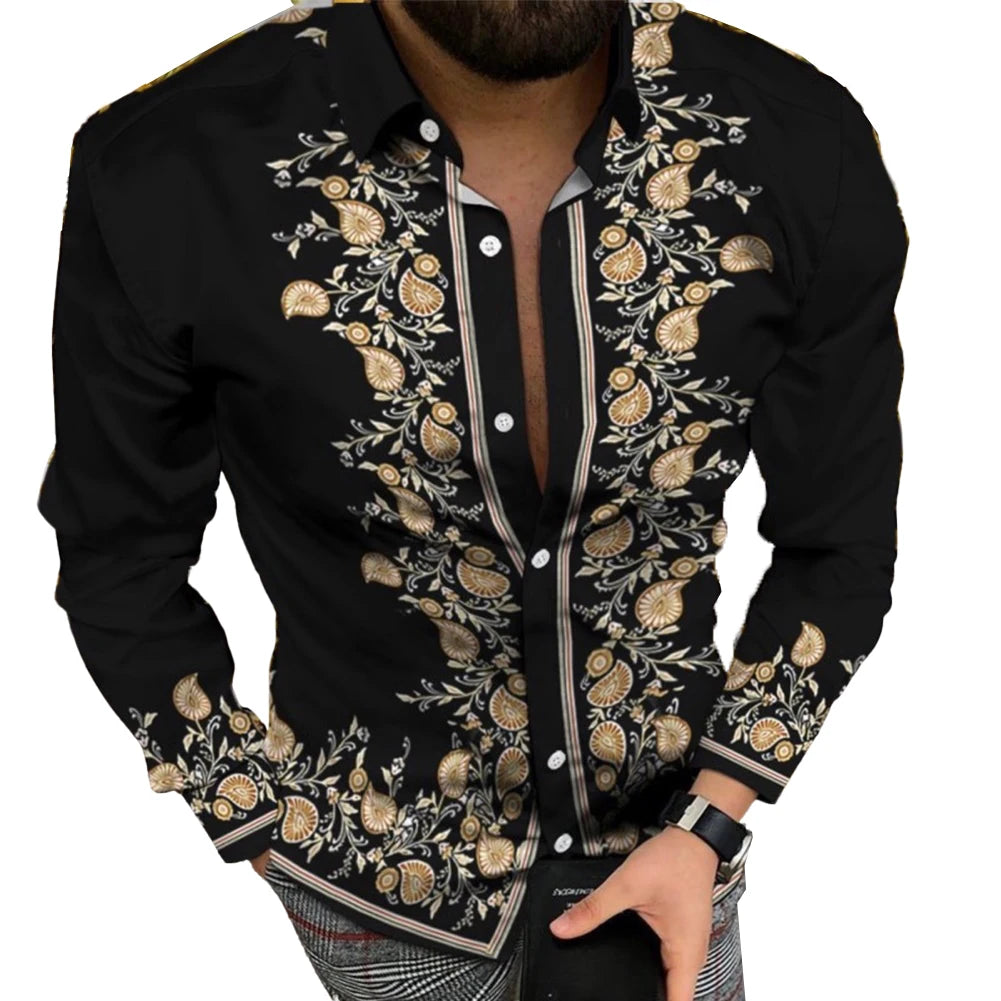 Leopard Print Button Down Muscle Fitness Baroque Long Sleeve Shirts