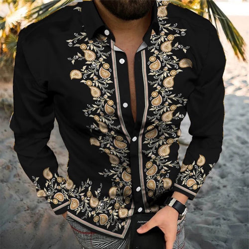 Leopard Print Button Down Muscle Fitness Baroque Long Sleeve Shirts