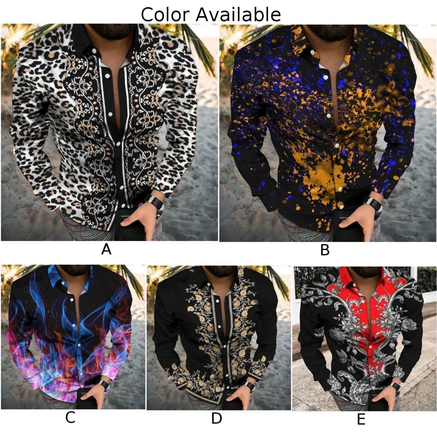 Leopard Print Button Down Muscle Fitness Baroque Long Sleeve Shirts