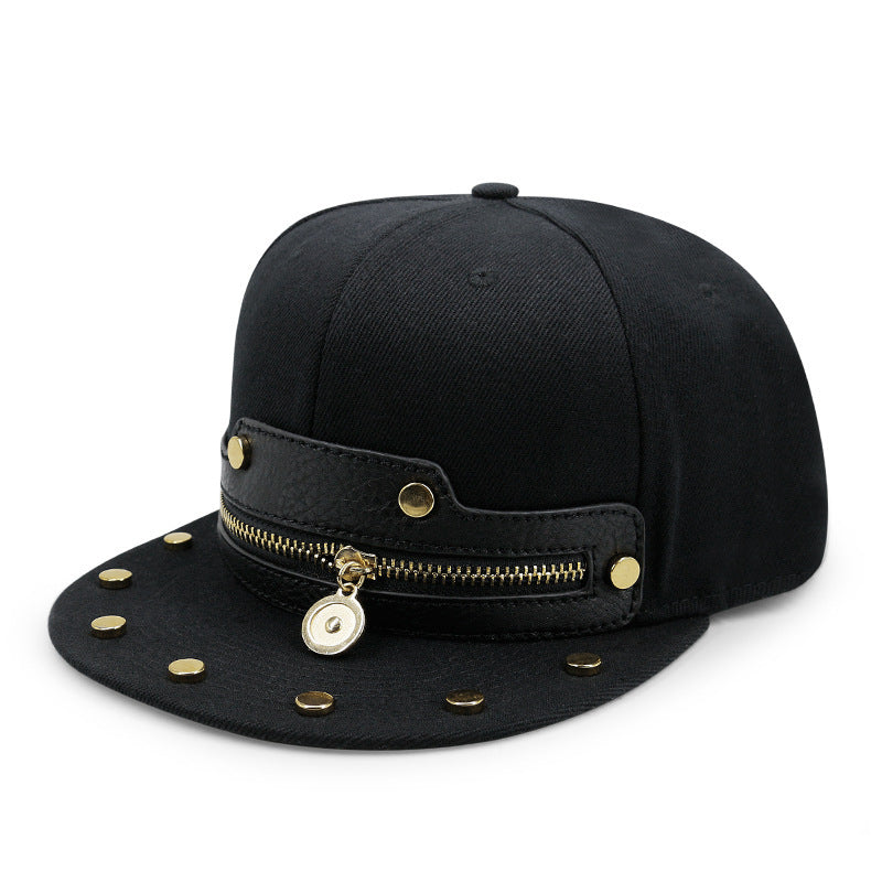 Hip-hop Leopard Print Zipper Leather Flat Brim Hat