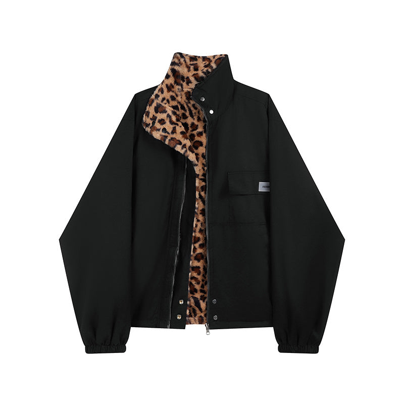 Loose Versatile And Warm Double-sided Leopard Print Tooling Jacket