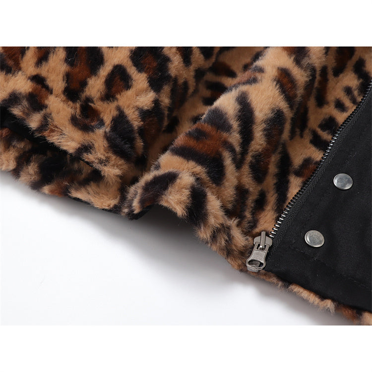Loose Versatile And Warm Double-sided Leopard Print Tooling Jacket