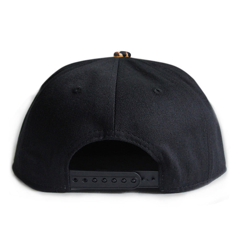 Hip-hop Leopard Print Zipper Leather Flat Brim Hat