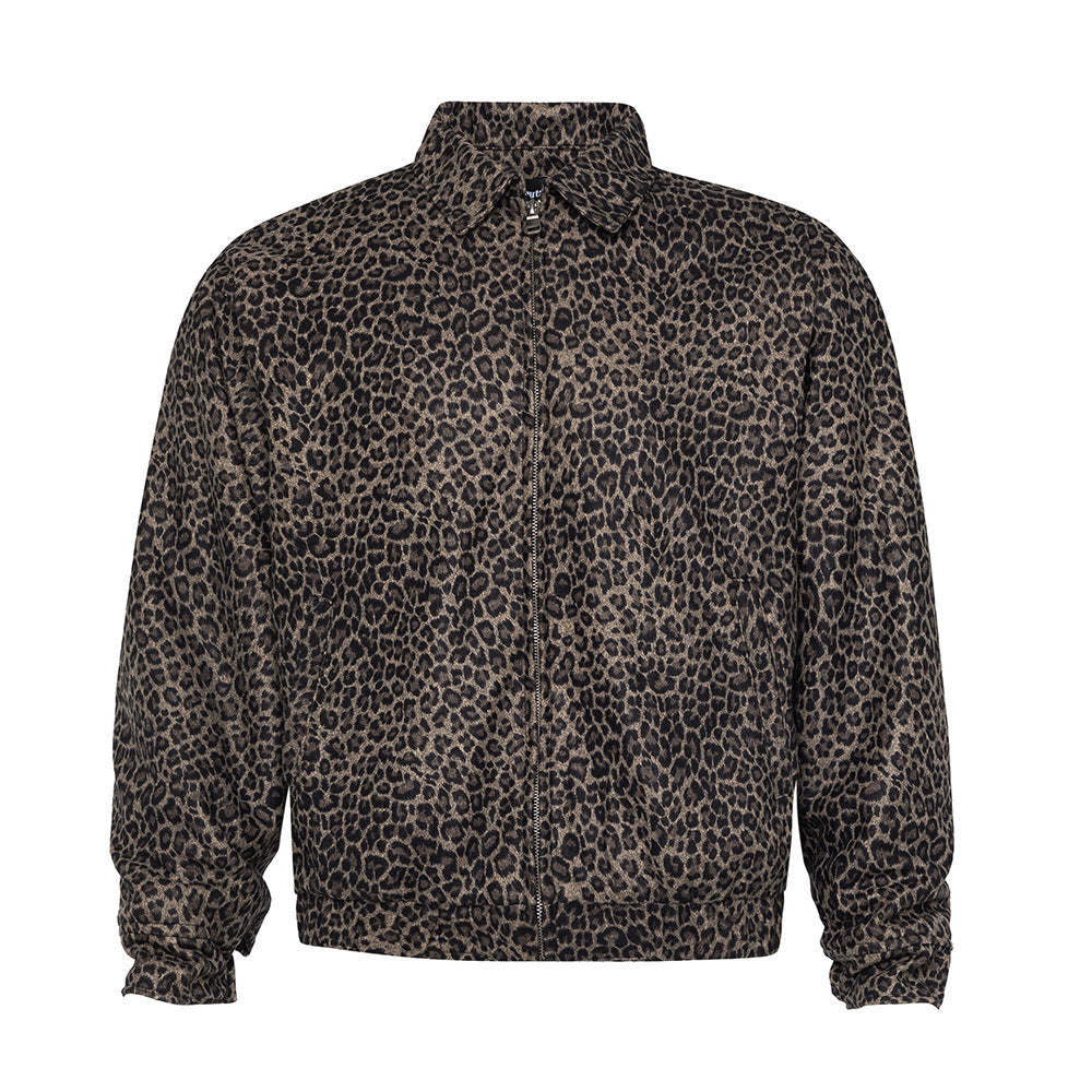 European And American Style Fleece-lined Thickened Leopard Print Jacket Men
