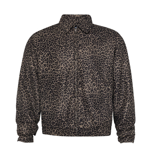 European And American Style Fleece-lined Thickened Leopard Print Jacket Men