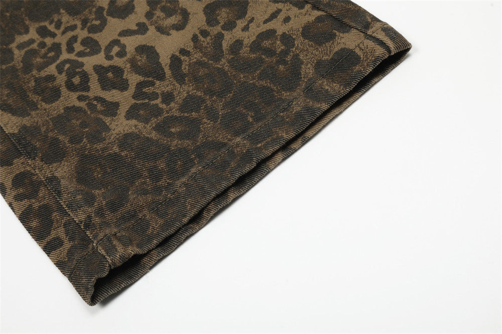 Leopard Print Loose Straight Trousers Men