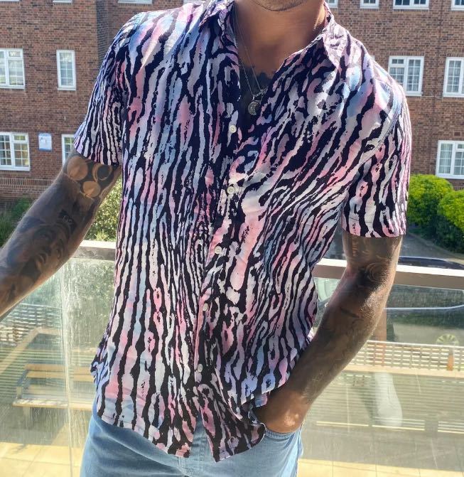 Men's Birds Leopard Print Solid Crew Neck Shirt