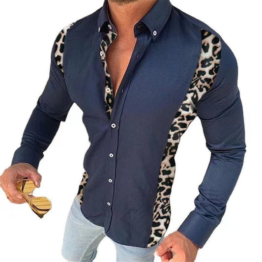 Casual Slim Fashion Long-sleeved Stitching Leopard Shirt