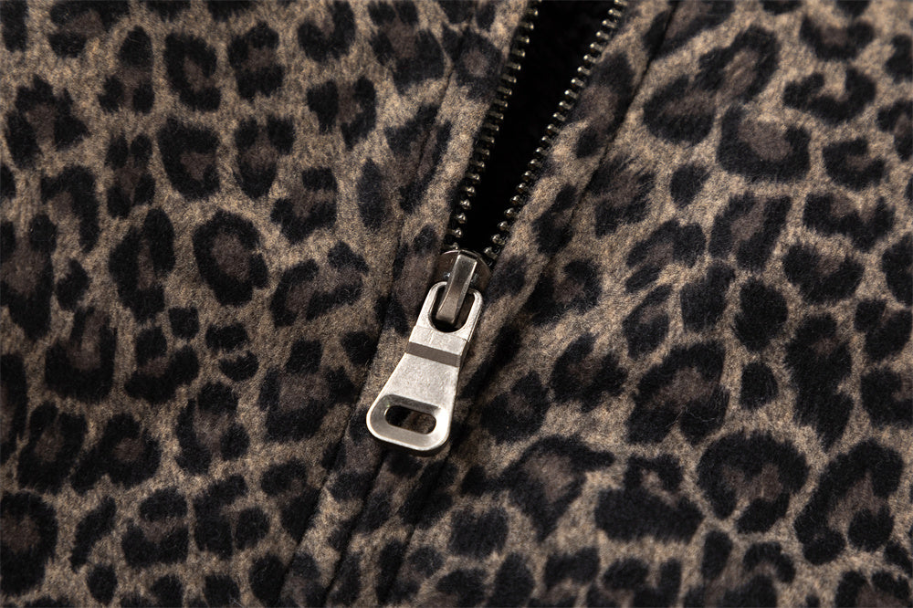 European And American Style Fleece-lined Thickened Leopard Print Jacket Men