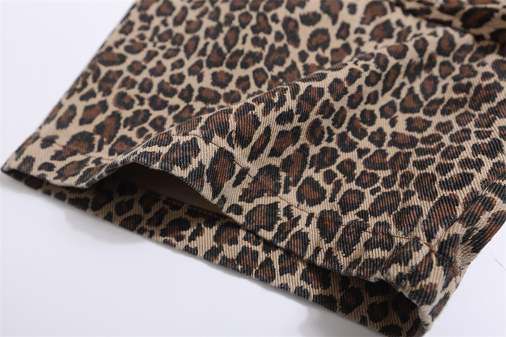 Leopard Print Cargo Shorts Men's Casual