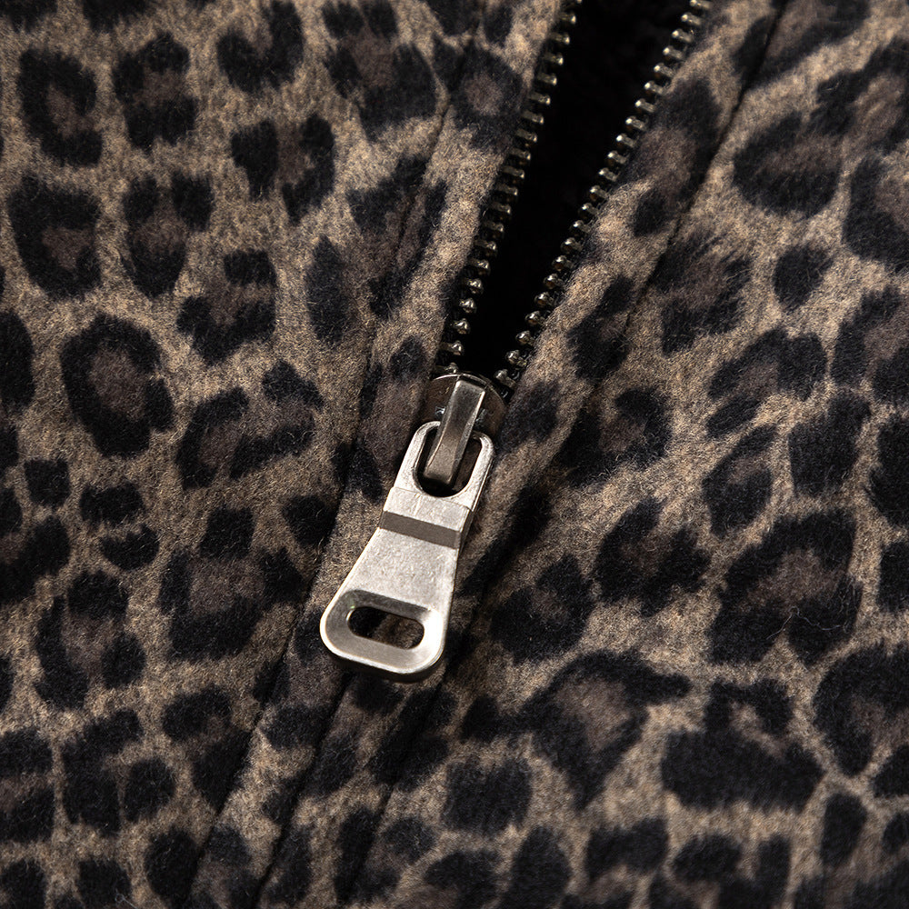 European And American Style Fleece-lined Thickened Leopard Print Jacket Men