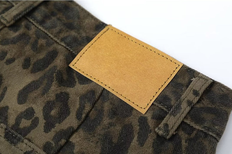 Vintage Leopard Print Jeans All-match Men