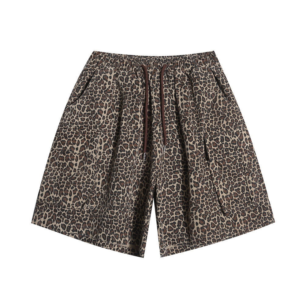 Leopard Print Cargo Shorts Men's Casual