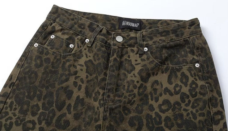 Vintage Leopard Print Jeans All-match Men