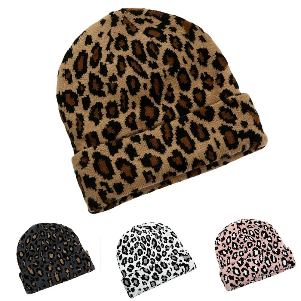 2024 New Beanies for Women Men Fashion Adult Cap Leopard Dome Warm Thick Stretchy Knitted Hat Winter