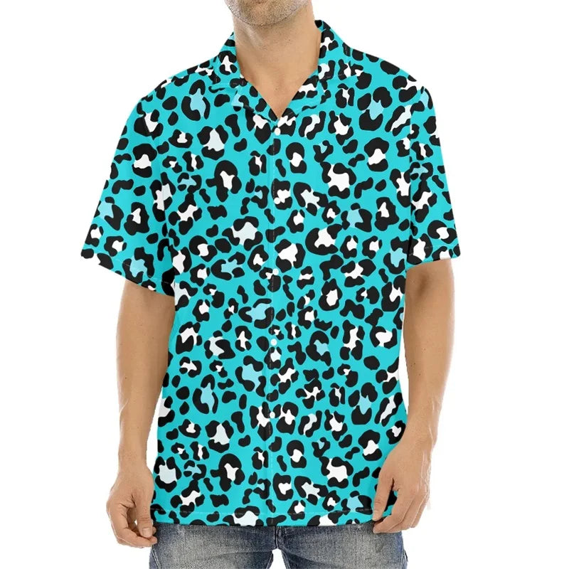 Men's Casual Leopard Print Hawaiian Shirts Short Sleeve Oversized