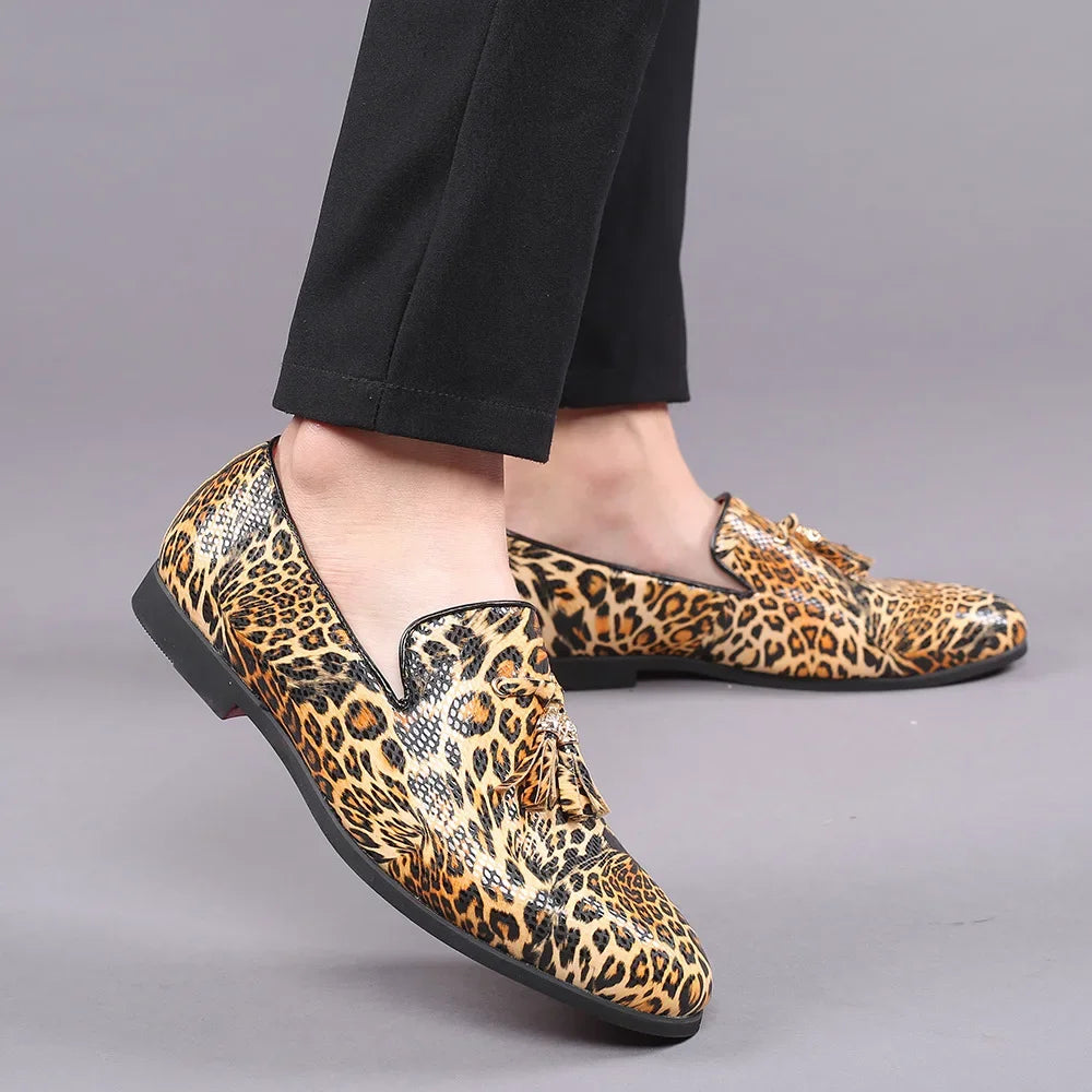 New Handmade Leopard Men Loafers Gentleman Luxury Fashion Stress Shoes