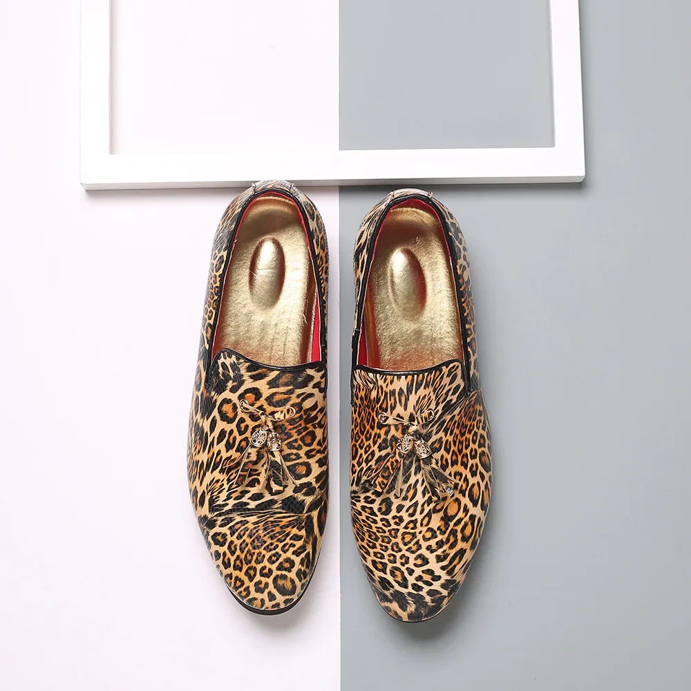 New Handmade Leopard Men Loafers Gentleman Luxury Fashion Stress Shoes