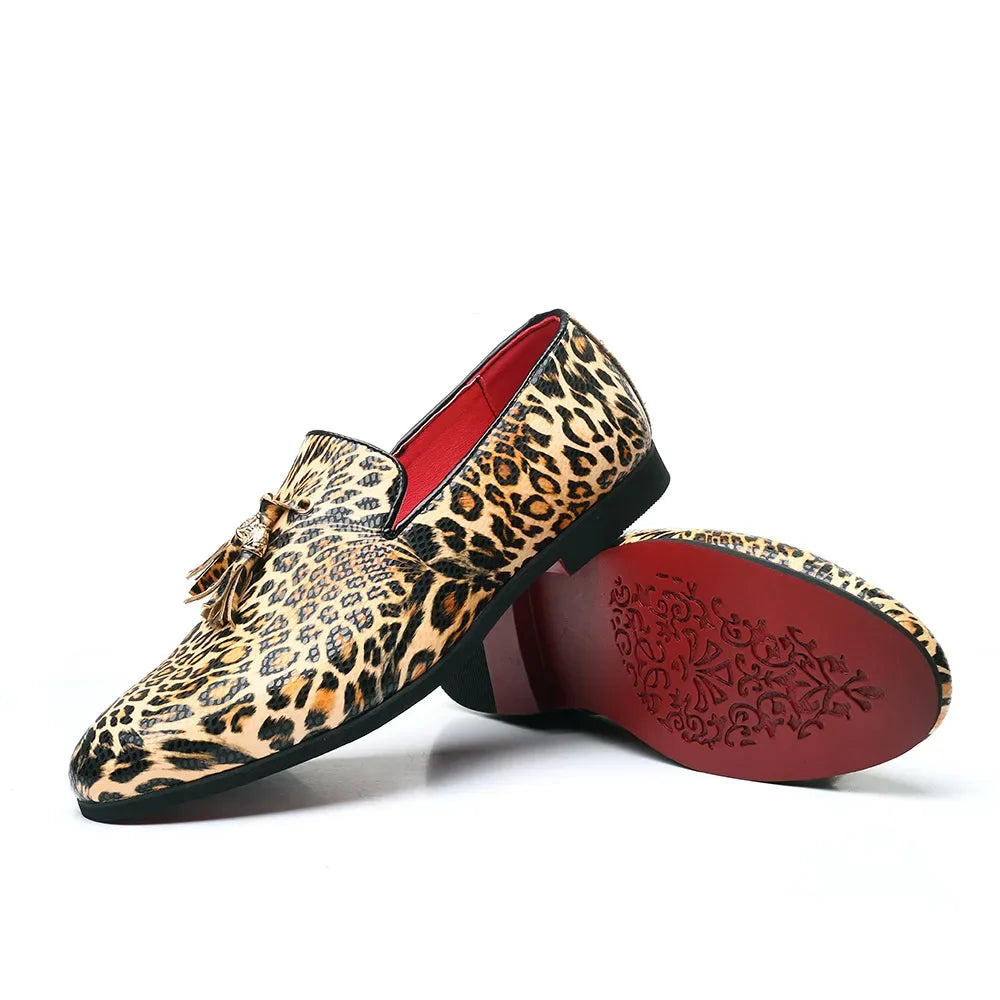 New Handmade Leopard Men Loafers Gentleman Luxury Fashion Stress Shoes