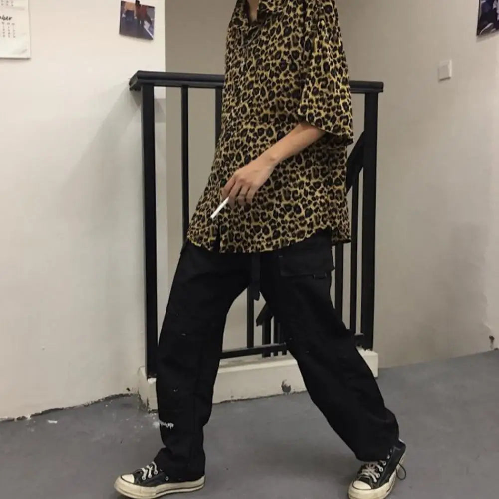 Trendy Retro Shirt  Lapel Quick Drying Couple Shirt  Summer Leopard