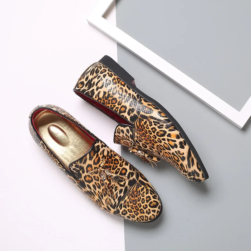 New Handmade Leopard Men Loafers Gentleman Luxury Fashion Stress Shoes