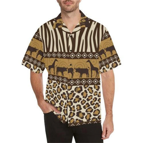 Men Street Fashion Summer Daily Shirt Hawaiian Leopard Print Harajuku