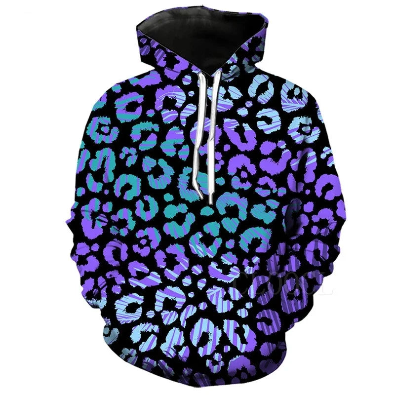 Leopard Pattern 3D Printed Harajuku Men's Sweatshirt Oversized Hoodies For Male Female Pullover Leopard Print Casual Top