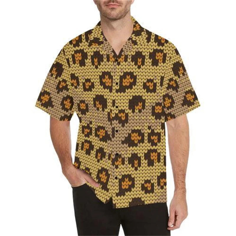 Men Street Fashion Summer Daily Shirt Hawaiian Leopard Print Harajuku