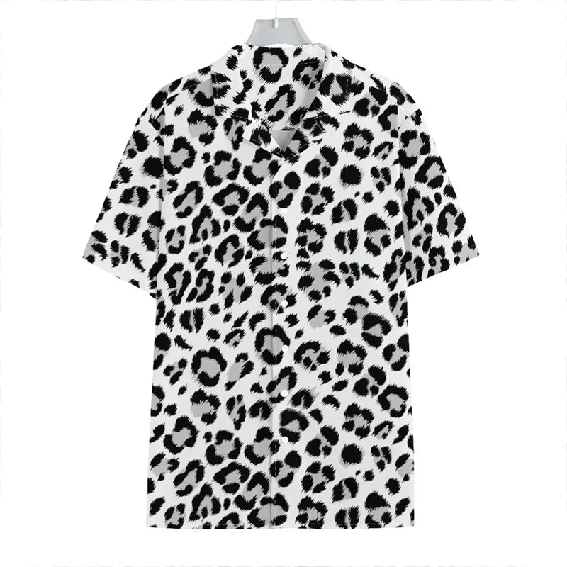 Men's Casual Leopard Print Hawaiian Shirts Short Sleeve Oversized