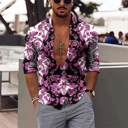 Hot selling fashion leopard print men's shirt top sapphire purple gray