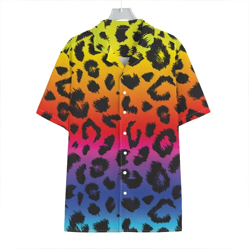 Men's Casual Leopard Print Hawaiian Shirts Short Sleeve Oversized