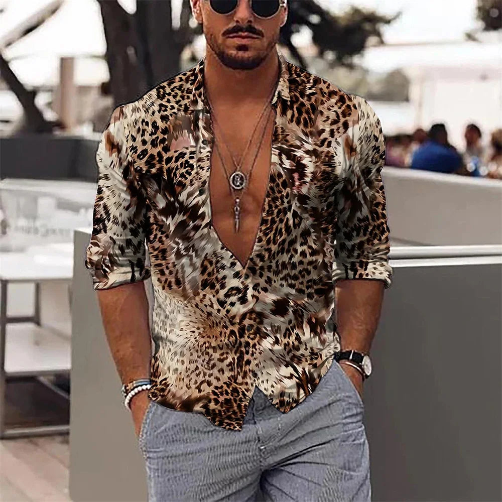 Hot selling fashion leopard print men's shirt top sapphire purple gray