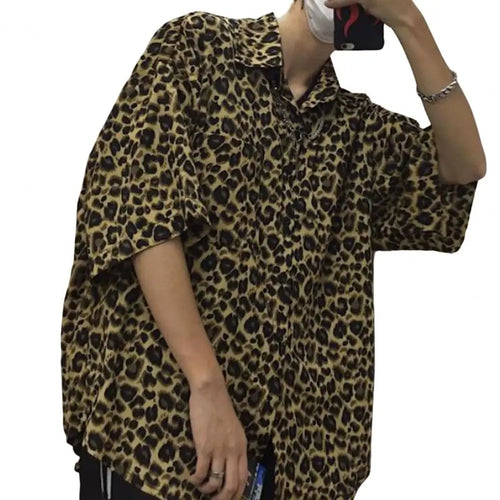 Trendy Retro Shirt  Lapel Quick Drying Couple Shirt  Summer Leopard