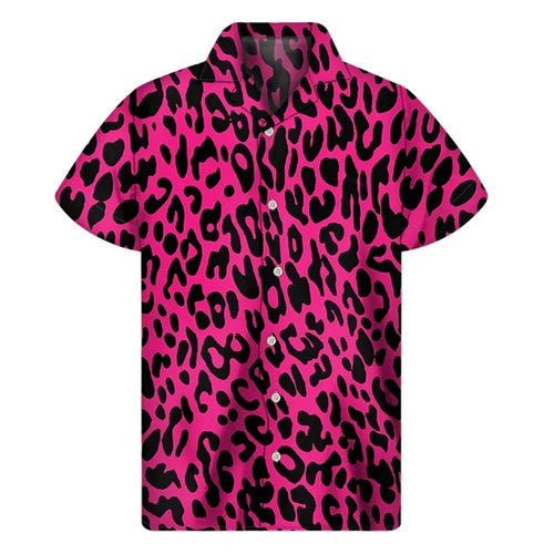 Men's Casual Leopard Print Hawaiian Shirts Short Sleeve Oversized