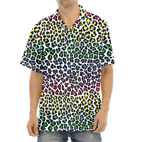 Men's Casual Leopard Print Hawaiian Shirts Short Sleeve Oversized