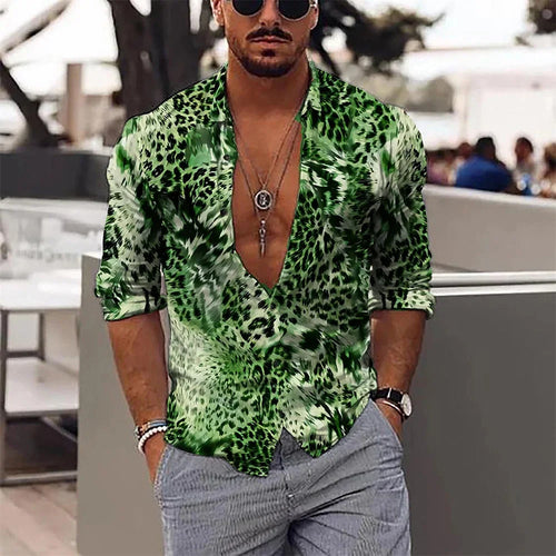 Hot selling fashion leopard print men's shirt top sapphire purple gray