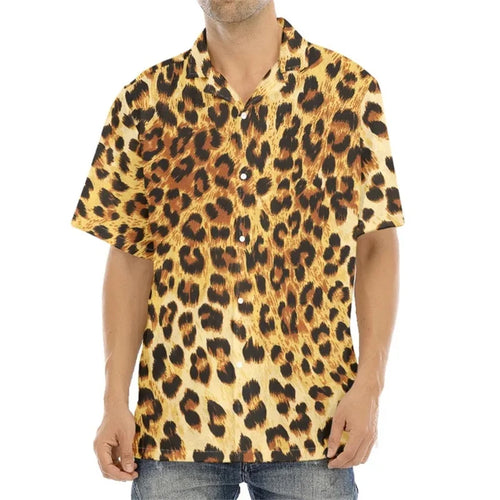 Men's Casual Leopard Print Hawaiian Shirts Short Sleeve Oversized
