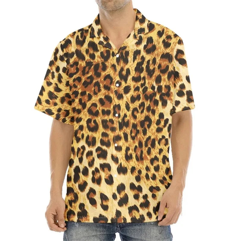 Men's Casual Leopard Print Hawaiian Shirts Short Sleeve Oversized
