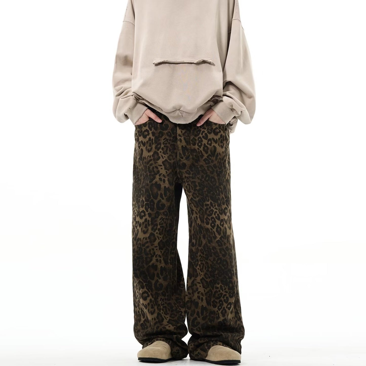 Men's Fashion Loose Retro Leopard Jeans