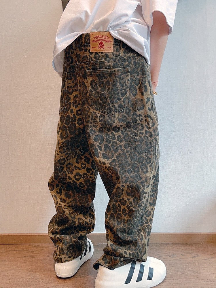 Retro Design Niche Tooling Leopard Print Loose Leisure All-matching Pants Men's INS
