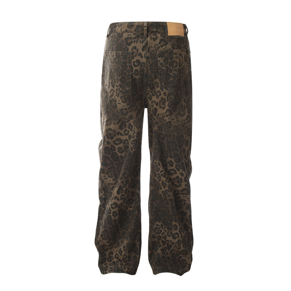 Leopard Print Loose Straight Trousers Men