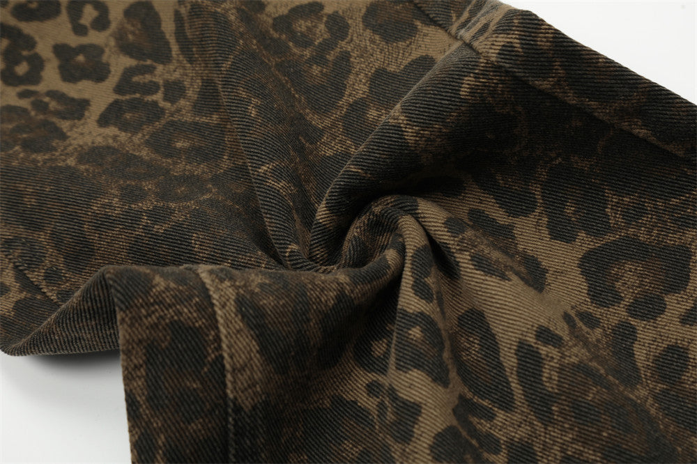 Leopard Print Loose Straight Trousers Men