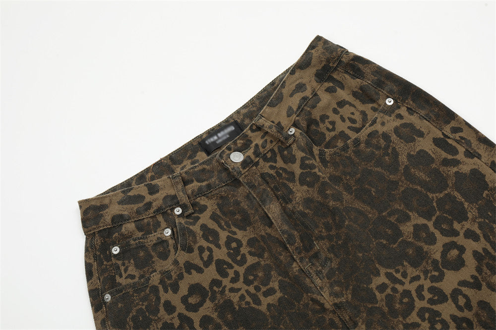 Leopard Print Loose Straight Trousers Men