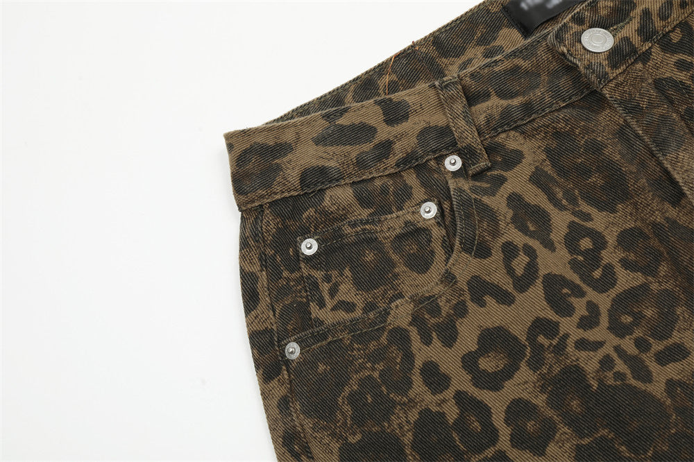 Leopard Print Loose Straight Trousers Men