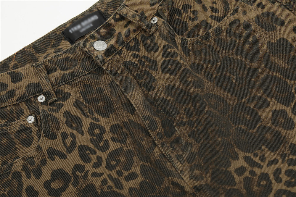 Leopard Print Loose Straight Trousers Men